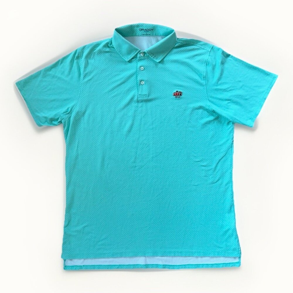 Draddy Sport Stretch Aqua Blue Polo Golf Shirt 1921 Logo Men's Size Large